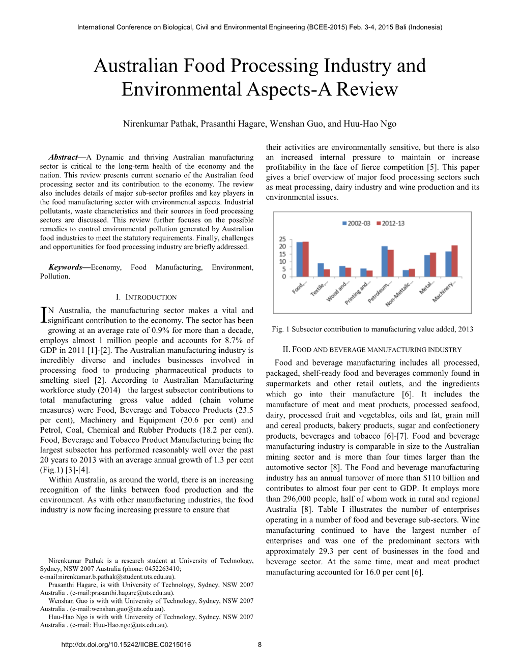 Australian Food Processing Industry and Environmental Aspects-A Review