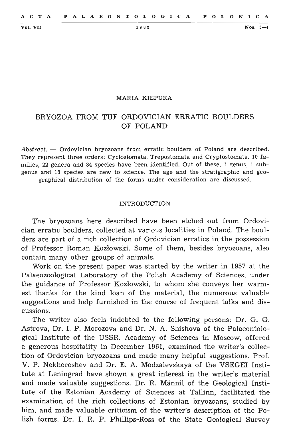 Bryozoa from the Ordovician Erratic Boulders of Poland