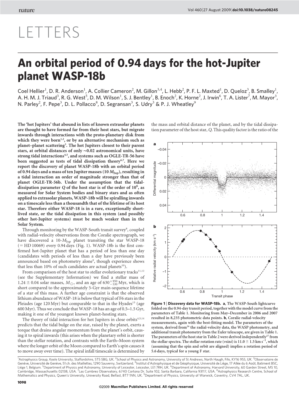 An Orbital Period of 0.94 Days for the Hot-Jupiter Planet WASP-18B