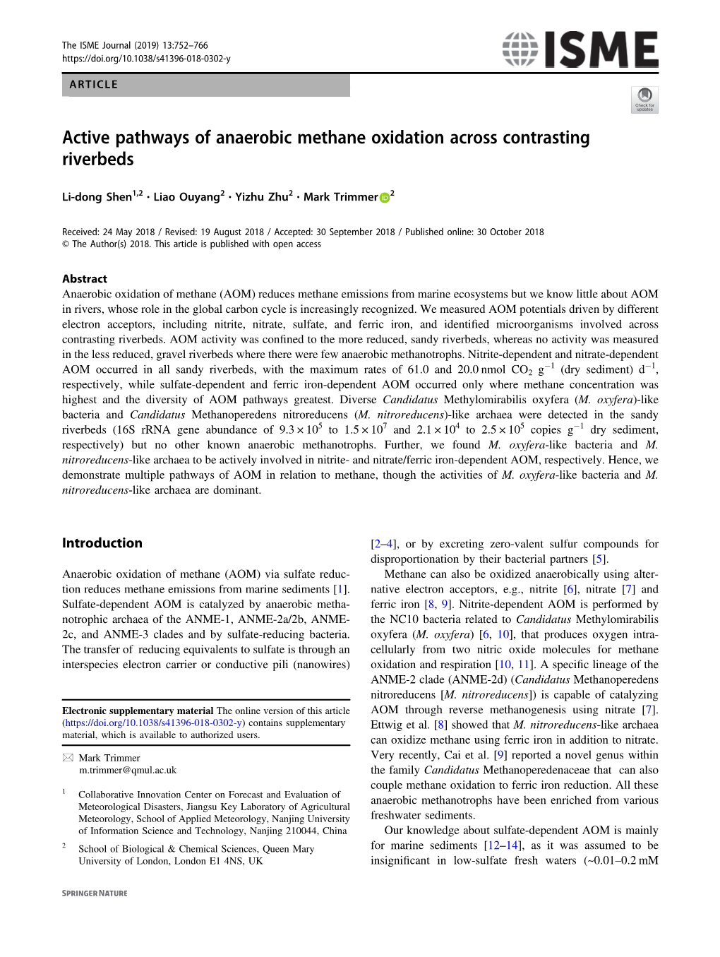 Active Pathways of Anaerobic Methane Oxidation Across Contrasting Riverbeds