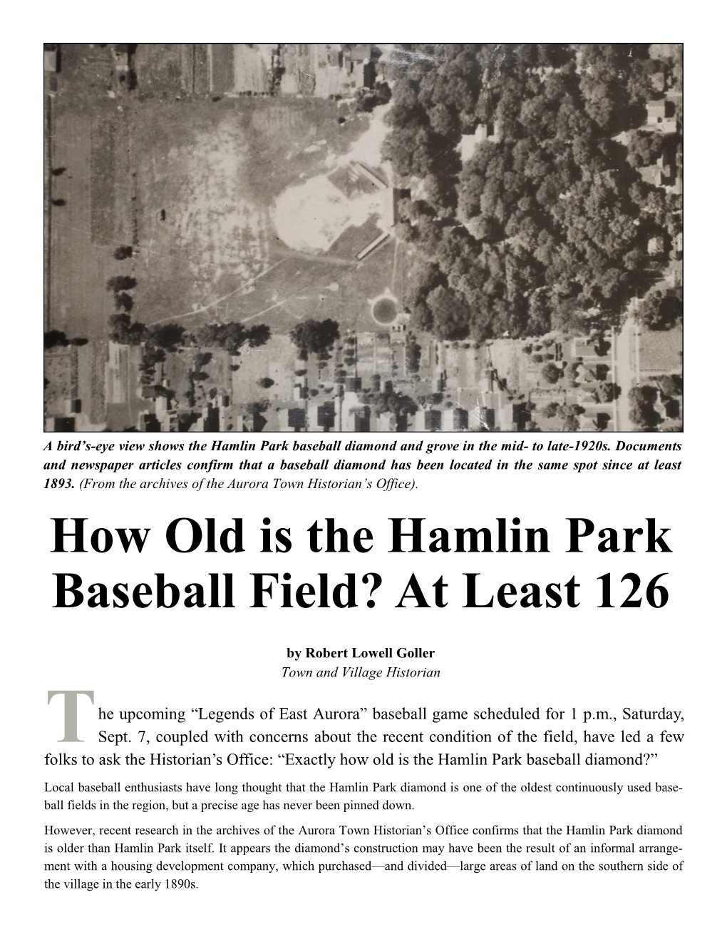 How Old Is the Hamlin Park Baseball Field? at Least 126