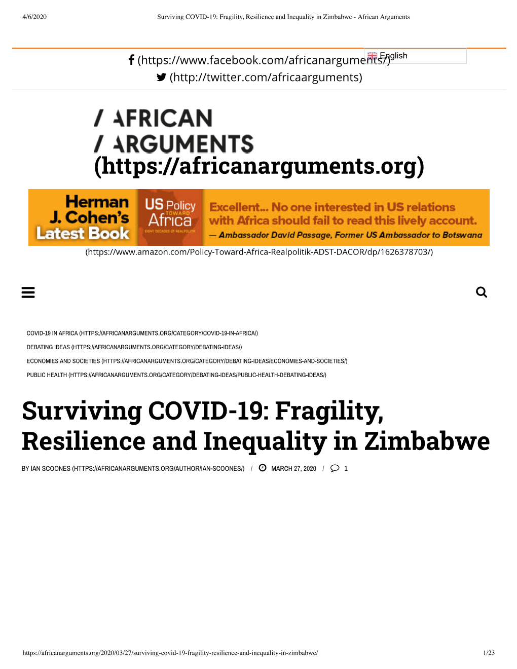 Surviving COVID-19: Fragility, Resilience and Inequality in Zimbabwe - African Arguments