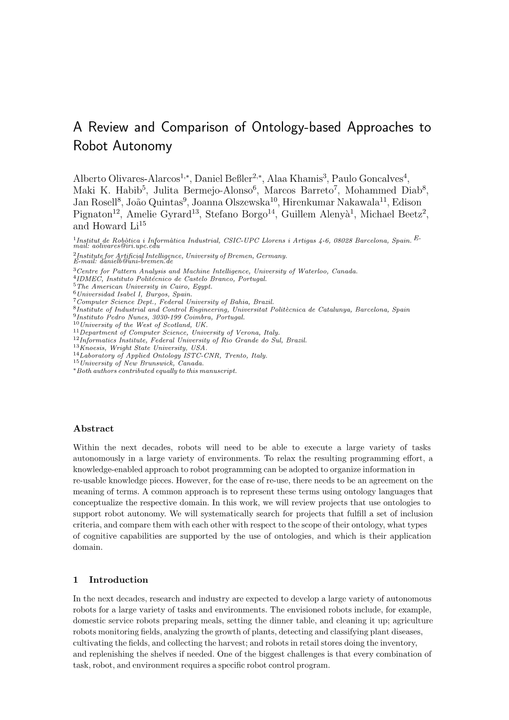 A Review and Comparison of Ontology-Based Approaches to Robot Autonomy