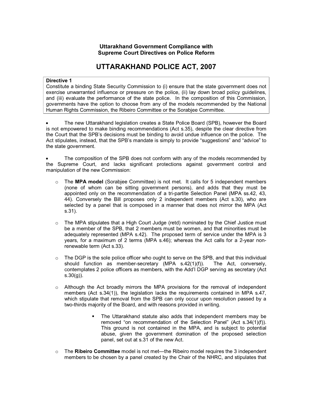 Uttarakhand Police Act, 2007