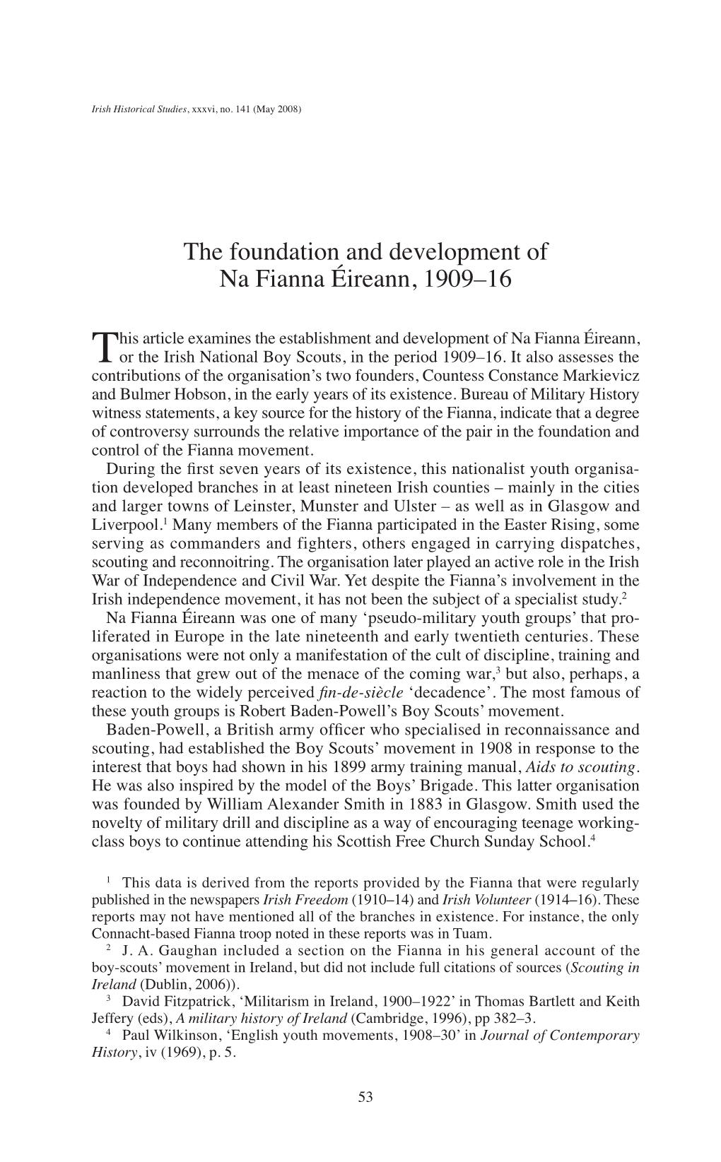 The Foundation and Development of Na Fianna Éireann, 1909–16