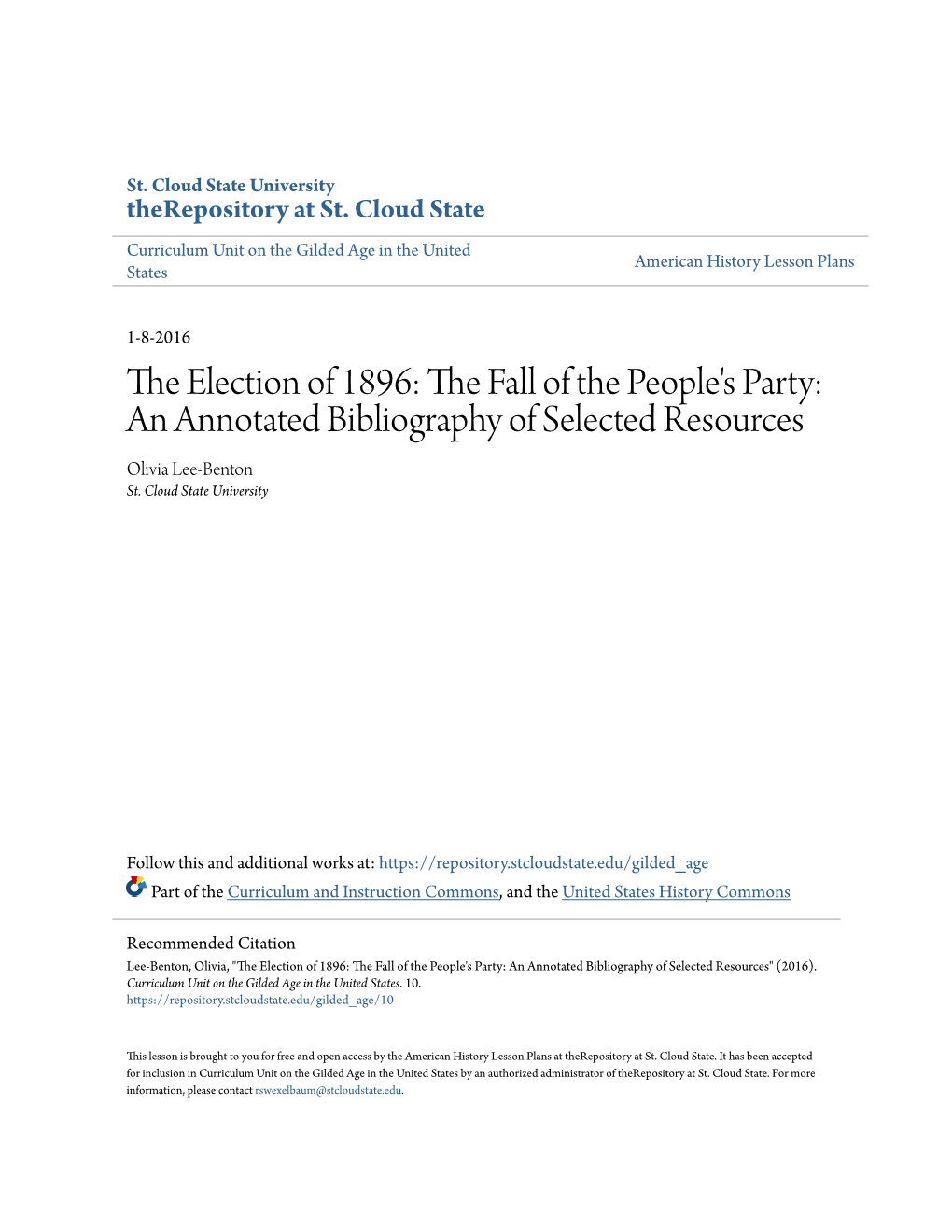 The Election of 1896: the Alf L of the People's Party: an Annotated Bibliography of Selected Resources" (2016)