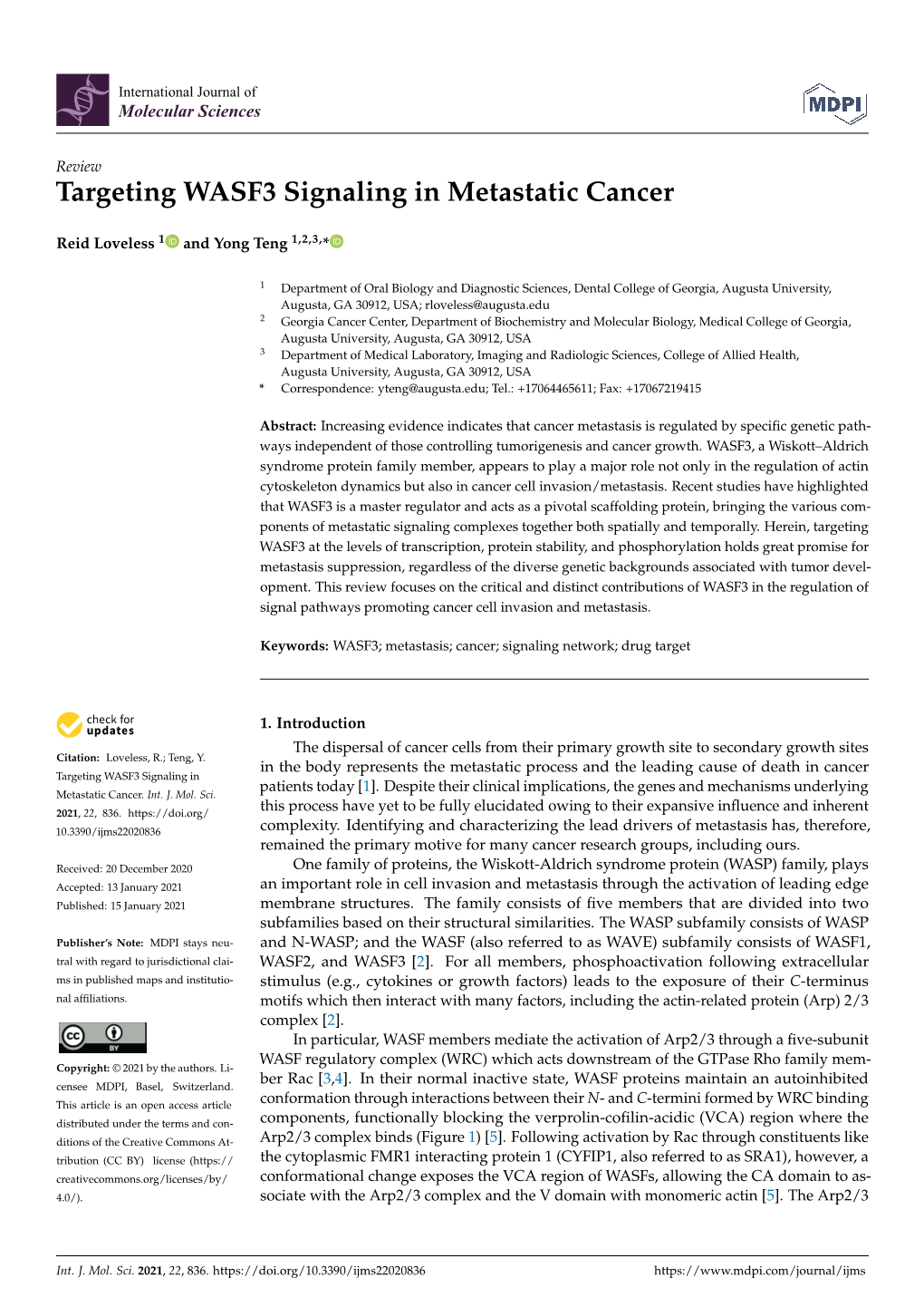 Targeting WASF3 Signaling in Metastatic Cancer