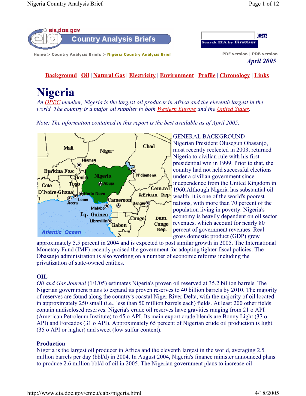 Nigeria Country Analysis Brief Page 1 of 12