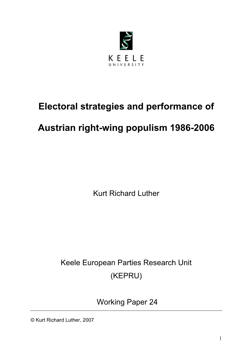 Strategies and Electoral Outcomes of Austrian Right Wing Populism 1986