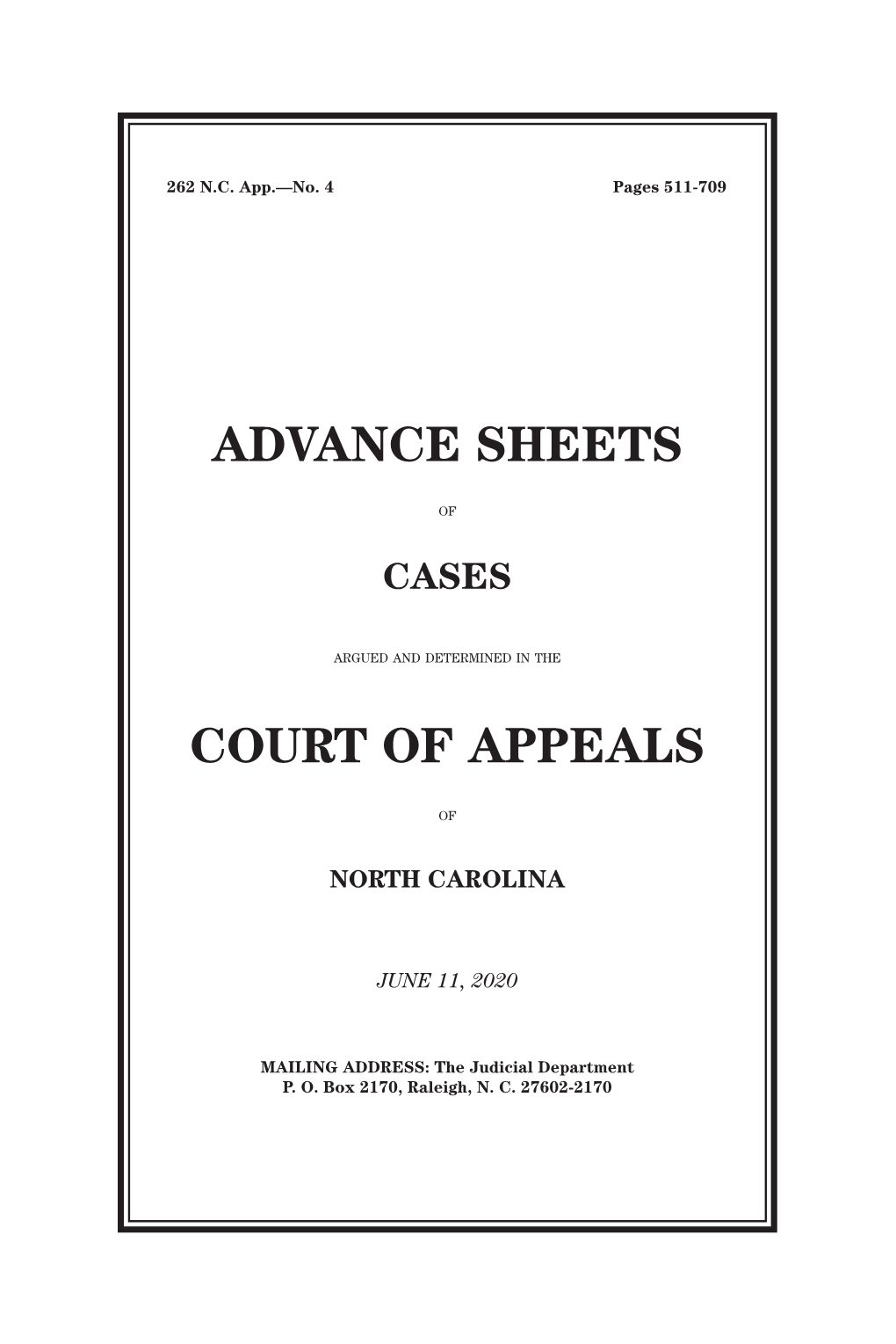 Advance Sheets Court of Appeals