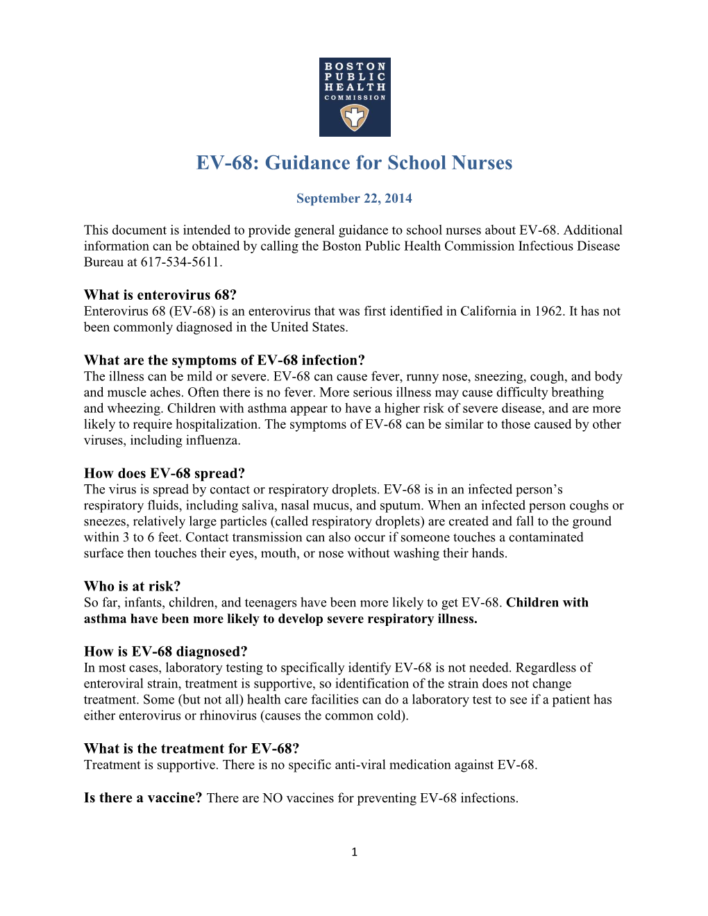 EV-68: Guidance for School Nurses