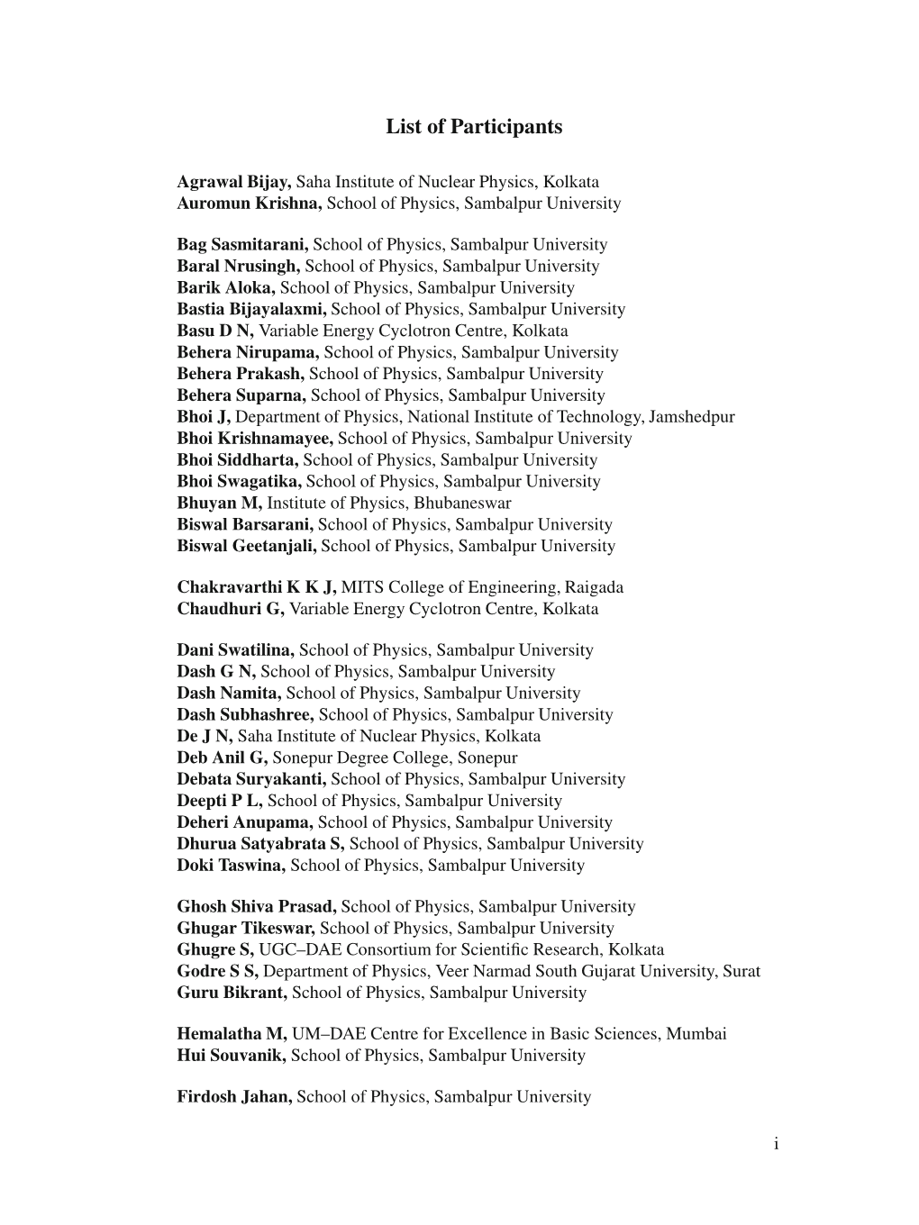 List of Participants