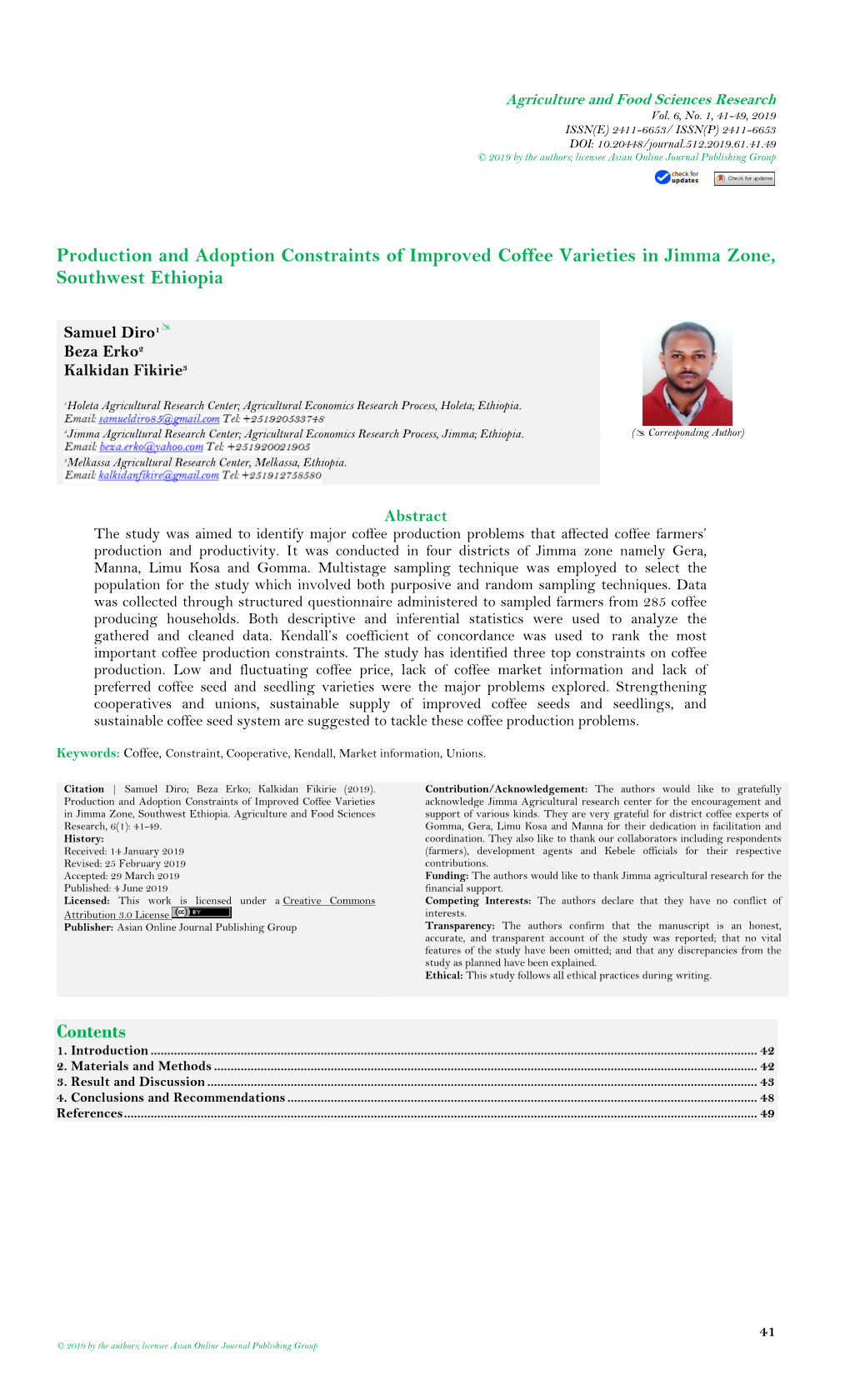 Production and Adoption Constraints of Improved Coffee Varieties in Jimma Zone, Southwest Ethiopia