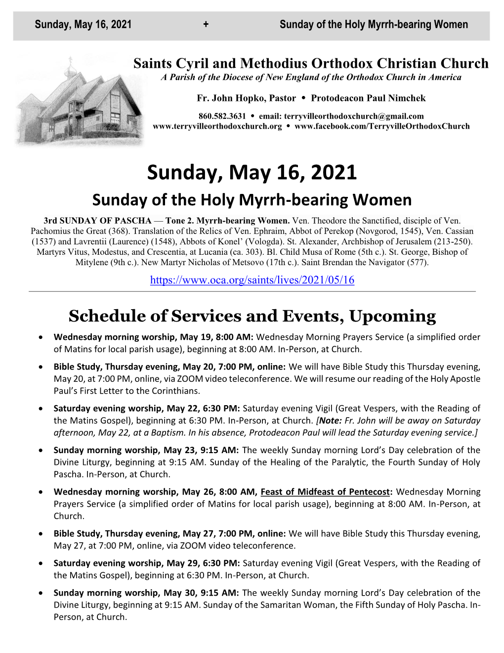 Parish Bulletin -- May 16, 2021