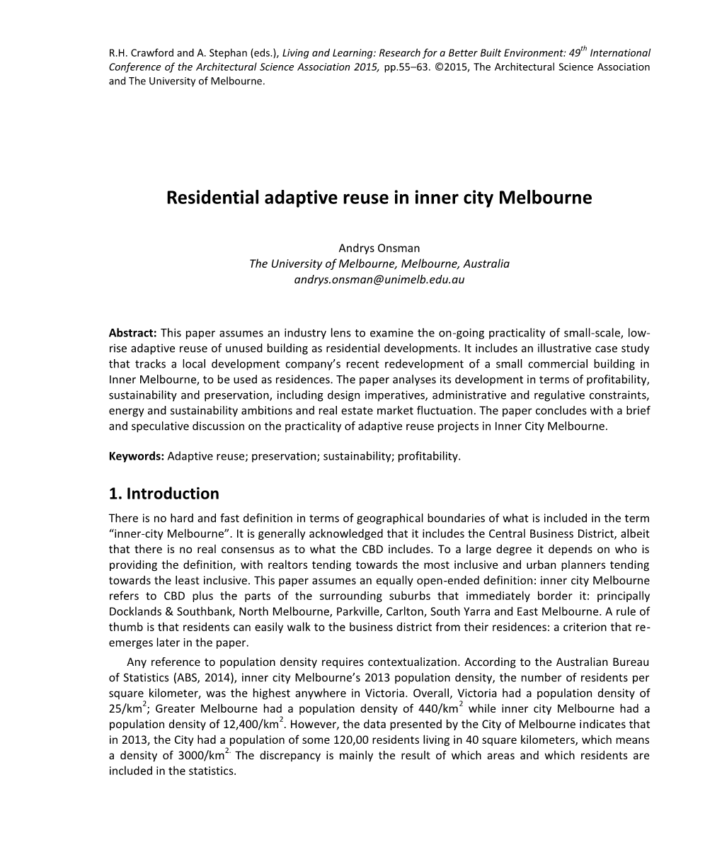Residential Adaptive Reuse in Inner City Melbourne