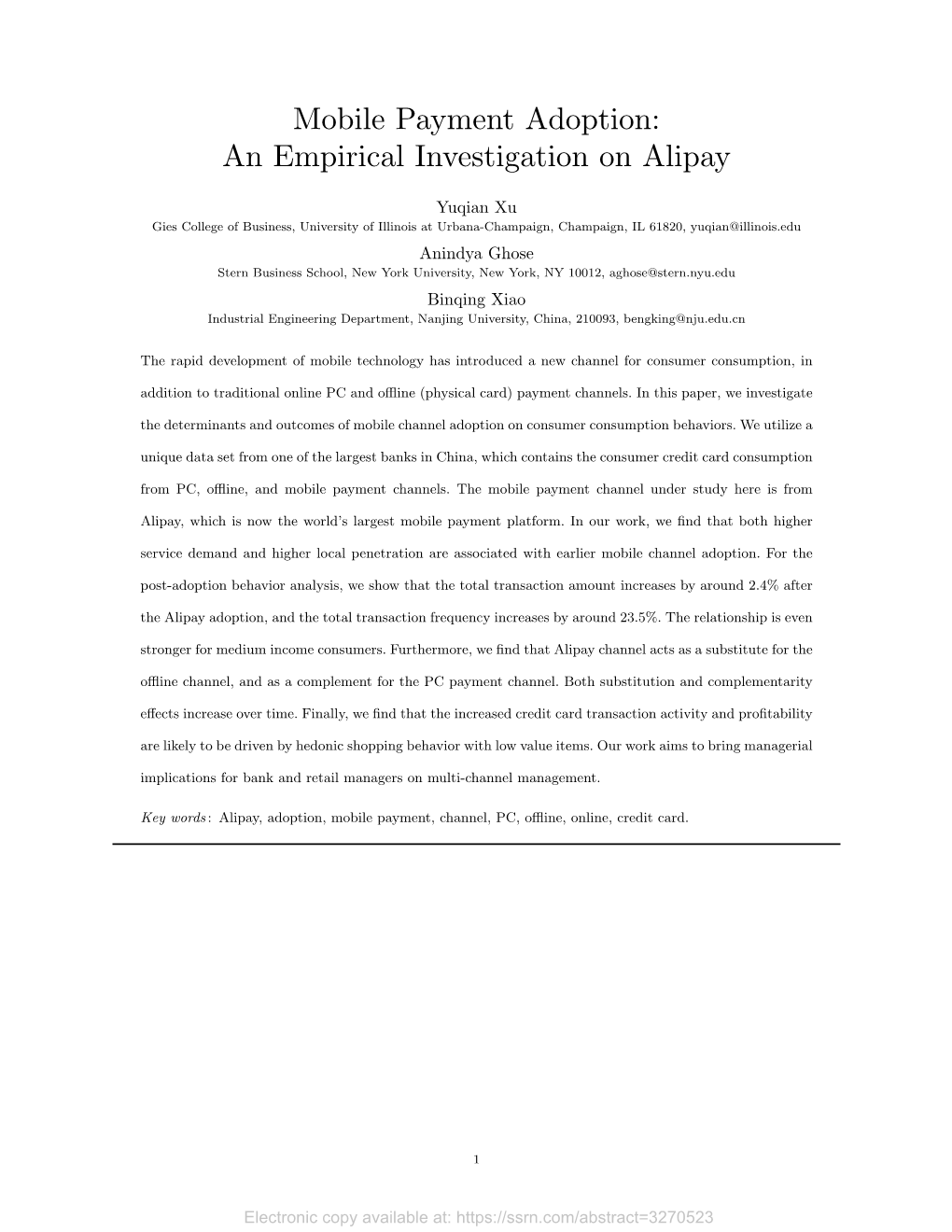 Mobile Payment Adoption: an Empirical Investigation on Alipay