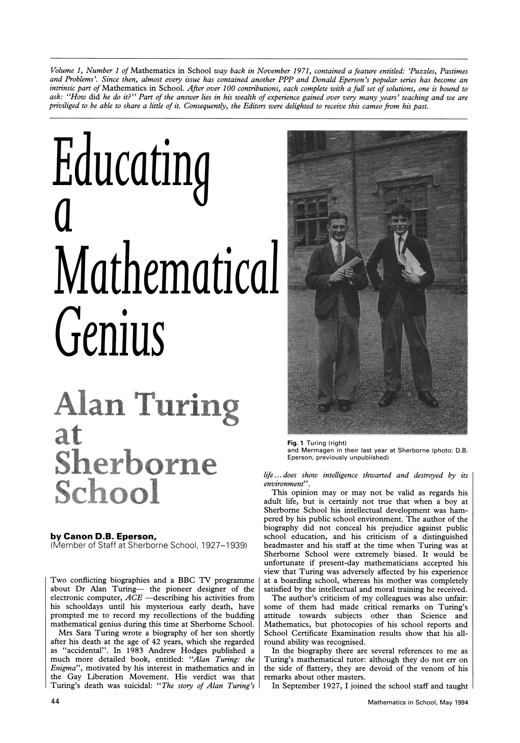 Alan Turing at Sherborne School