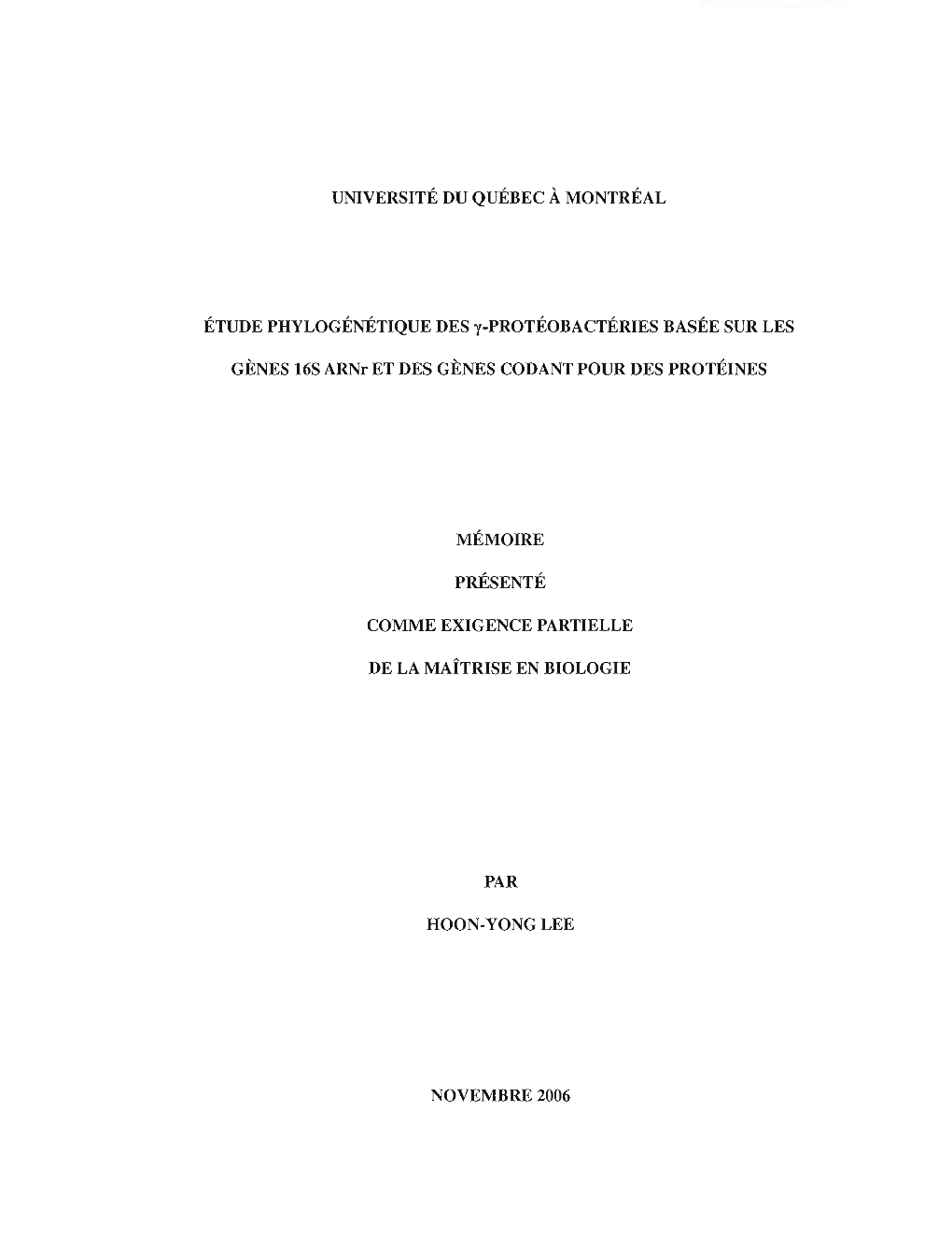 Étude Phylogénétique Des Y-Protéobactéries Basée Sur Les Gènes 16S Arnr Et Des Gènes Codant Pour Des Protéines