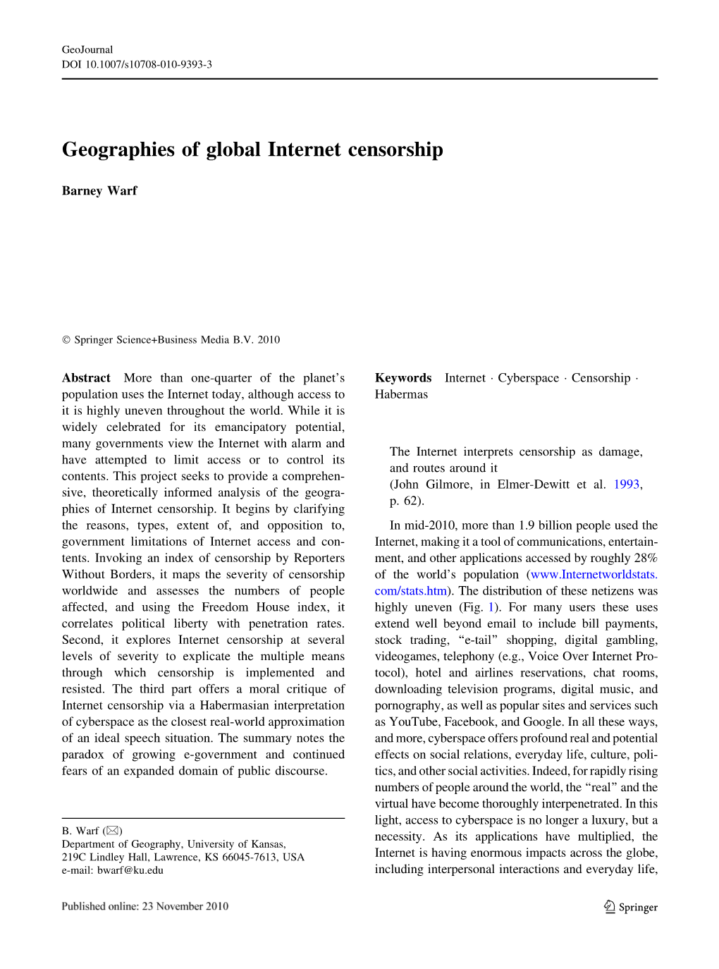 Geographies of Global Internet Censorship