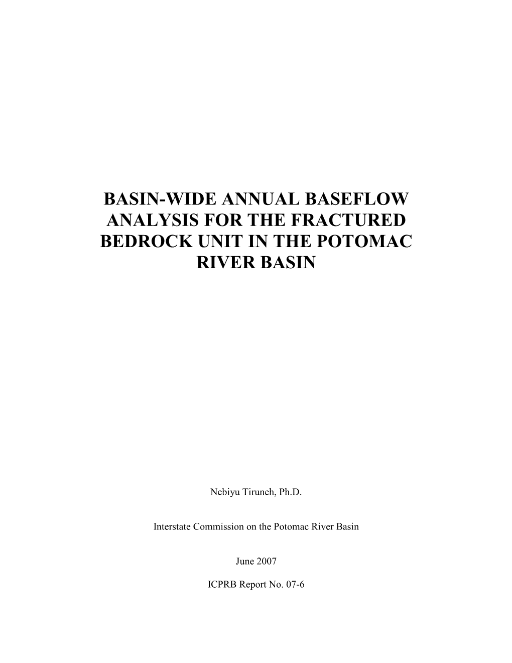 Wide Annual Baseflow Analysis for the Fractured Bedrock Unit in the Potomac River Basin