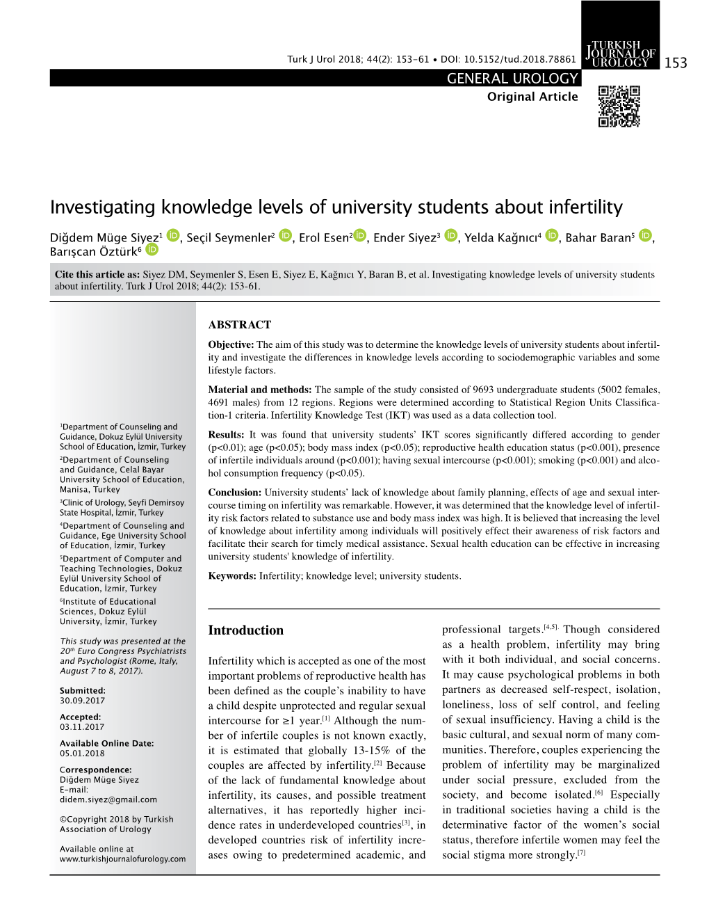 Investigating Knowledge Levels of University Students About Infertility