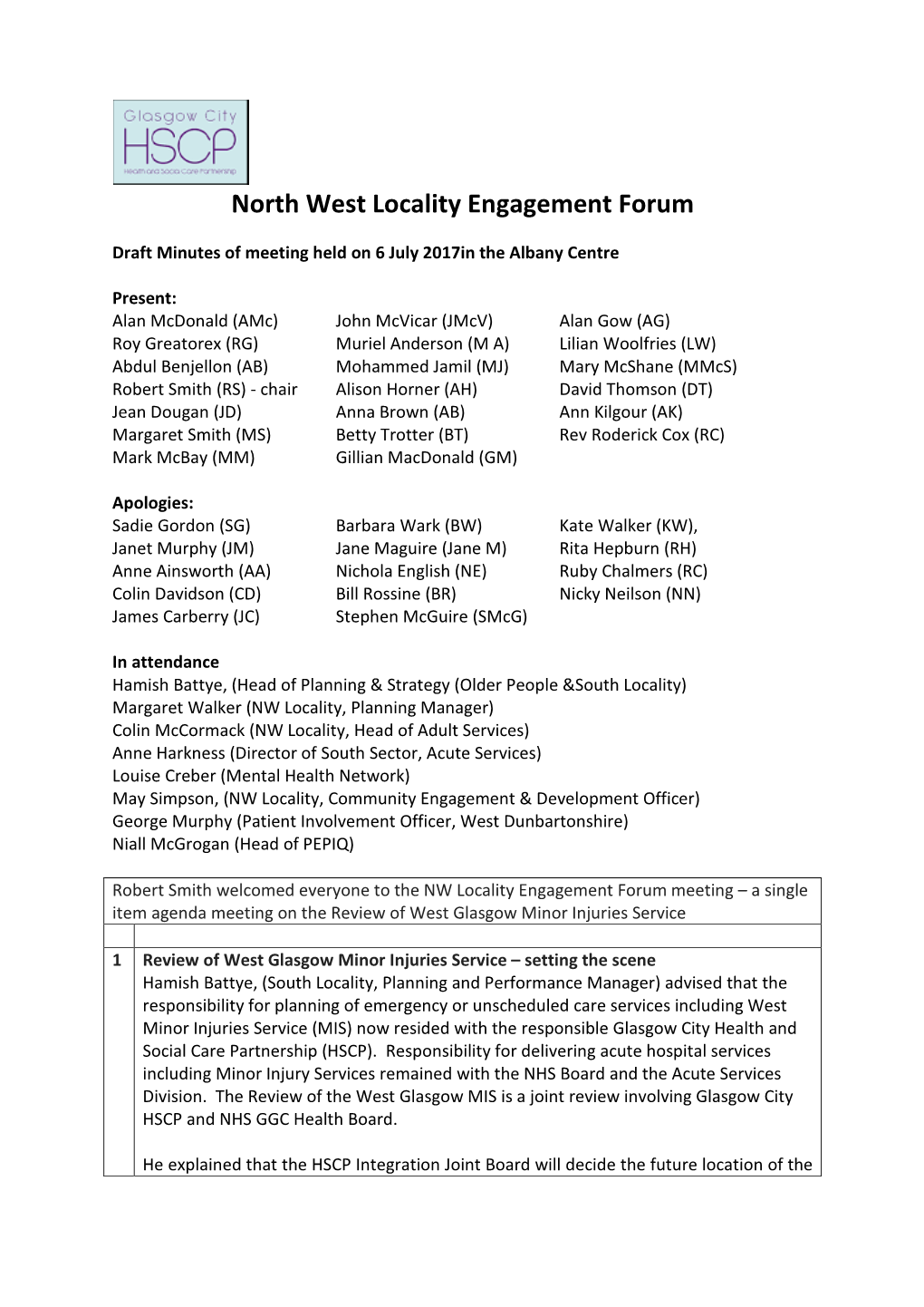 North West Locality Engagement Forum