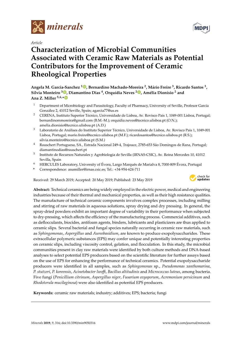 Characterization of Microbial Communities Associated with Ceramic Raw Materials As Potential Contributors for the Improvement of Ceramic Rheological Properties
