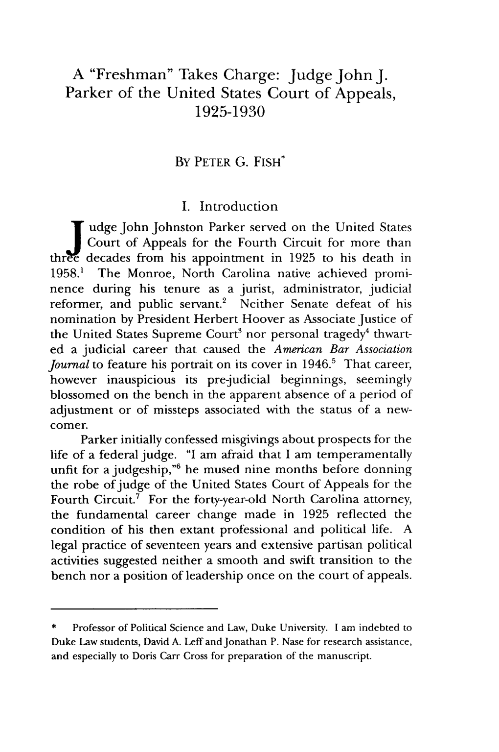 Takes Charge: Judge John J. Parker of the United States Court of Appeals, 1925-1930