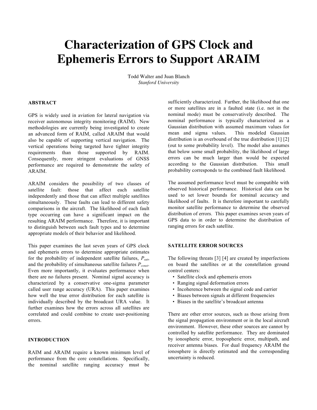 Characterization of GPS Clock and Ephemeris Errors to Support ARAIM