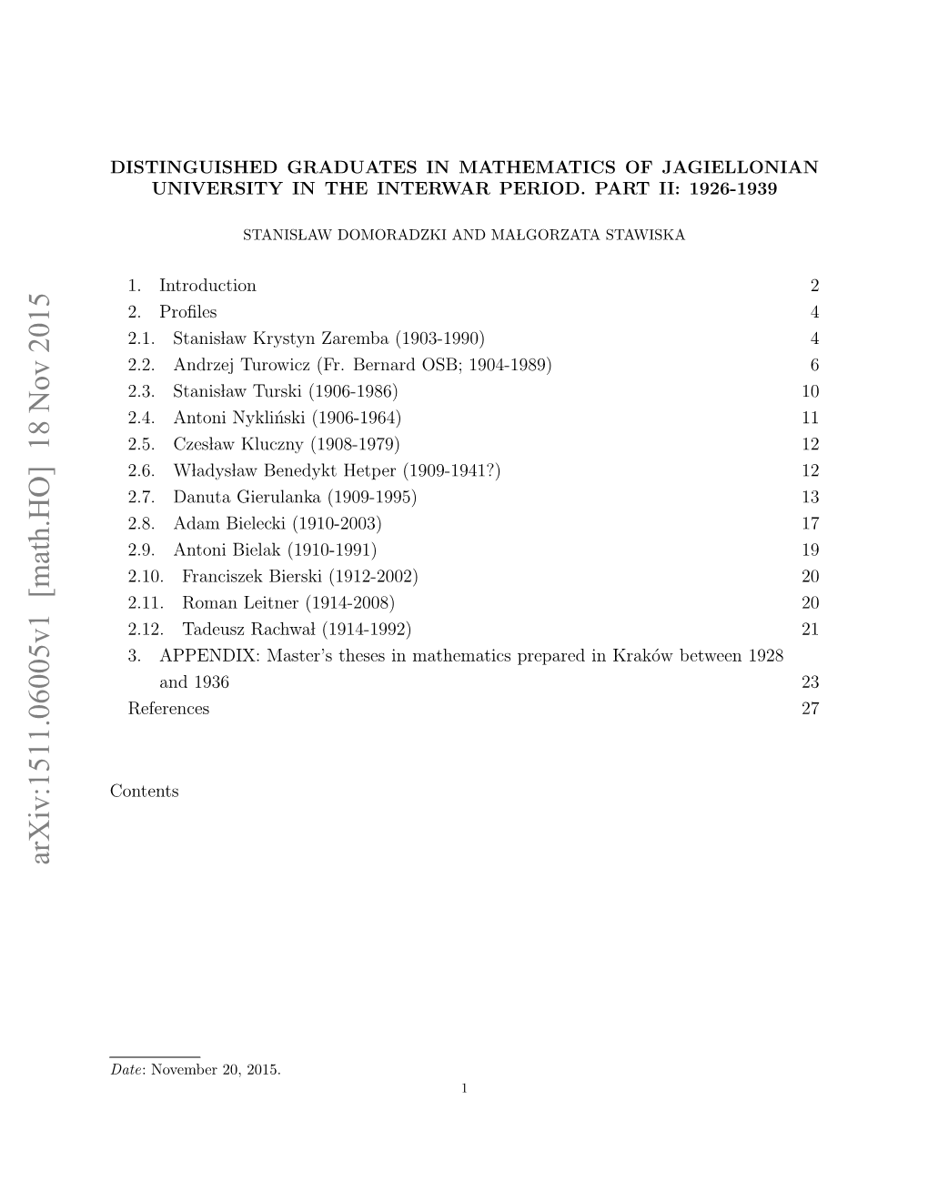 Distinguished Graduates in Mathematics of Jagiellonian University in the Interwar Period