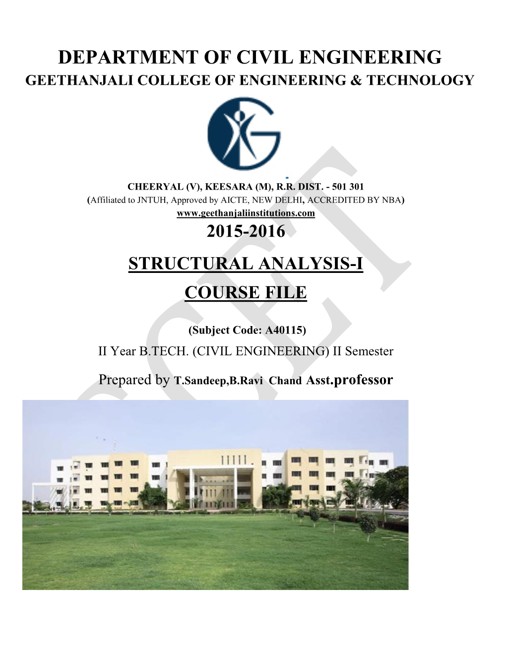 Department of Civil Engineering Geethanjali College of Engineering & Technology