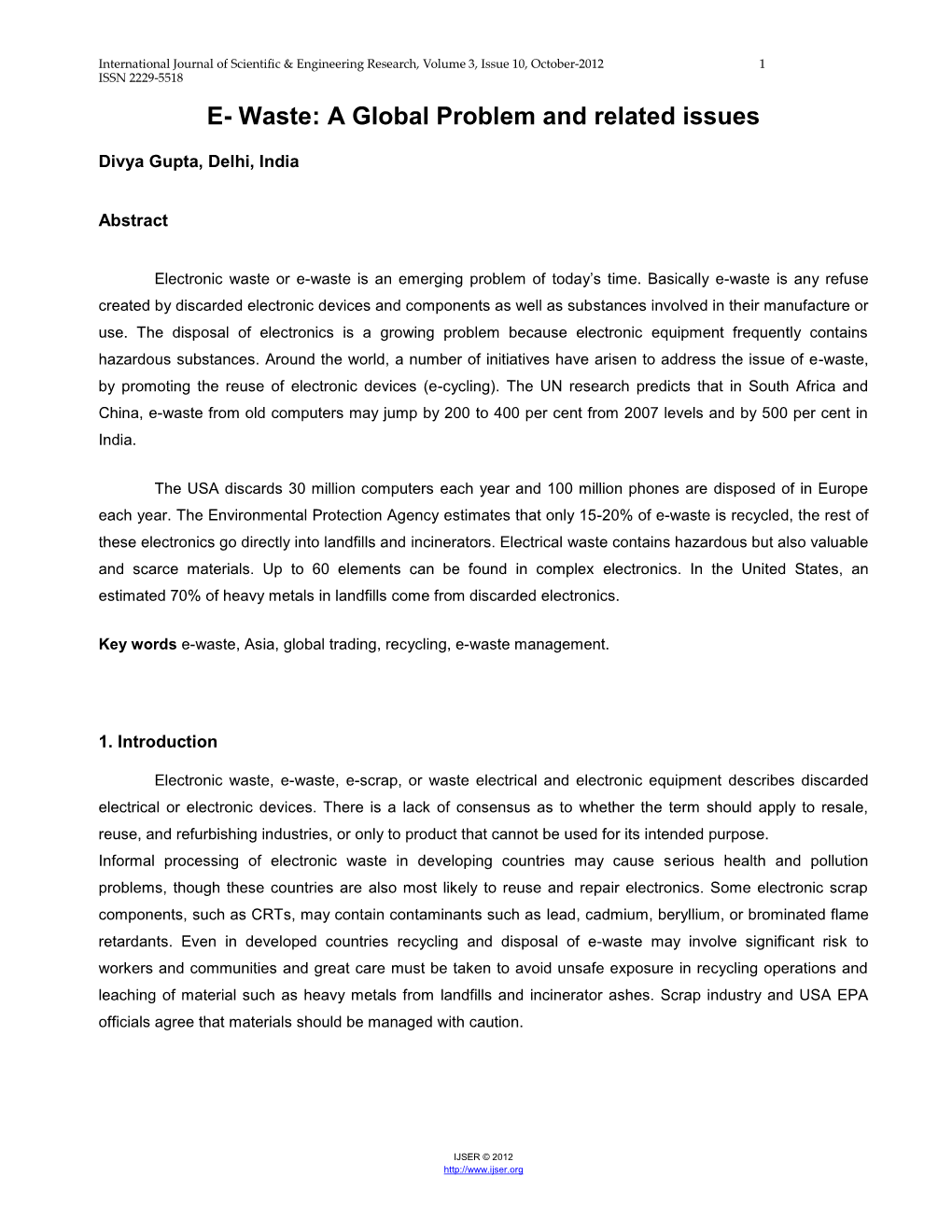 E- Waste: a Global Problem and Related Issues