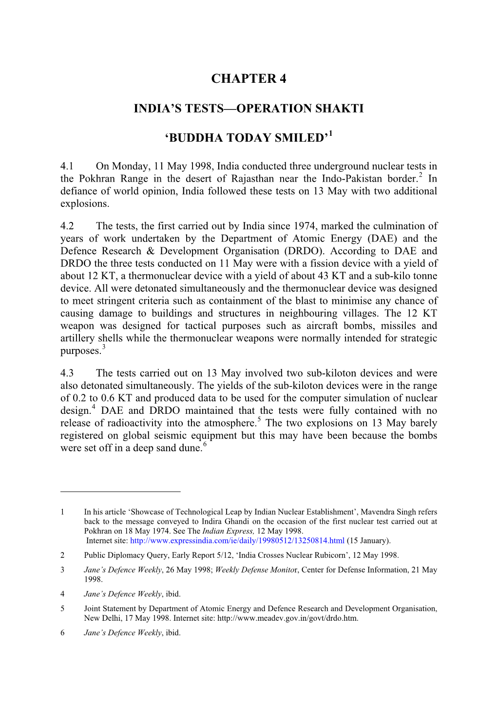 Report: the 1998 Indian and Pakistani Nuclear Tests