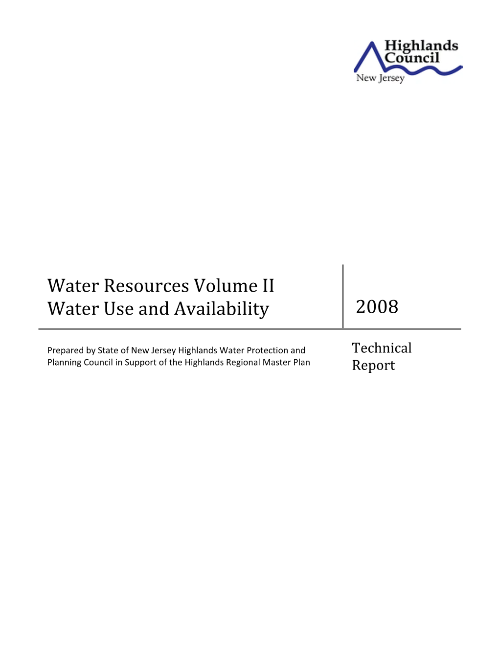 Water Resources Volume II Water Use and Availability 2008