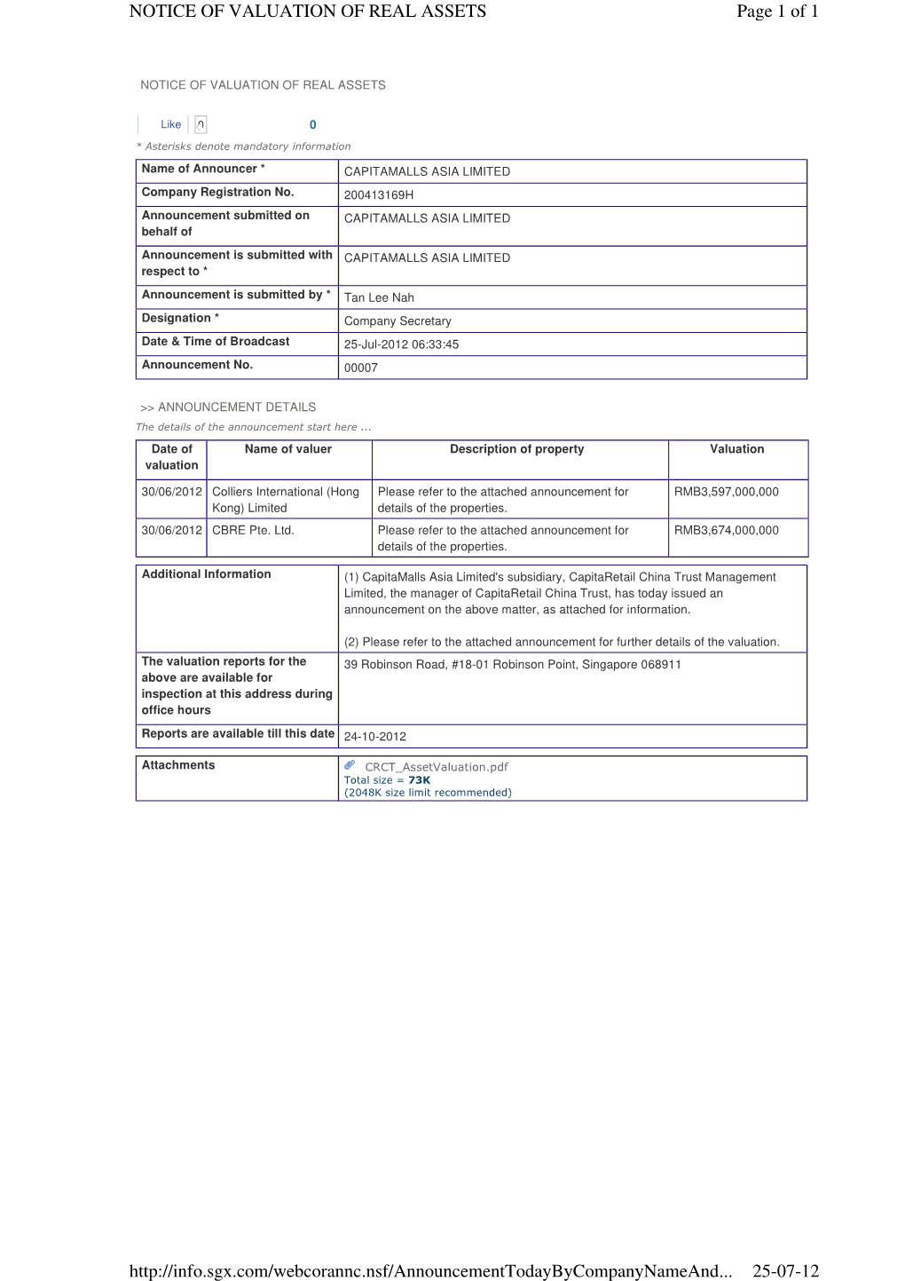 Page 1 of 1 NOTICE of VALUATION of REAL ASSETS 25-07-12 Http