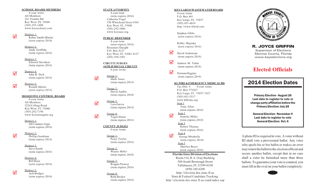 Elected Officials 2014 Election Dates