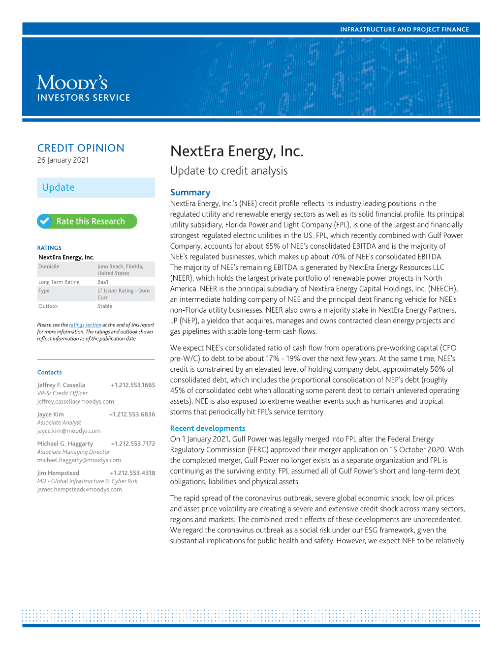 Nextera Energy, Inc. 26 January 2021 Update to Credit Analysis