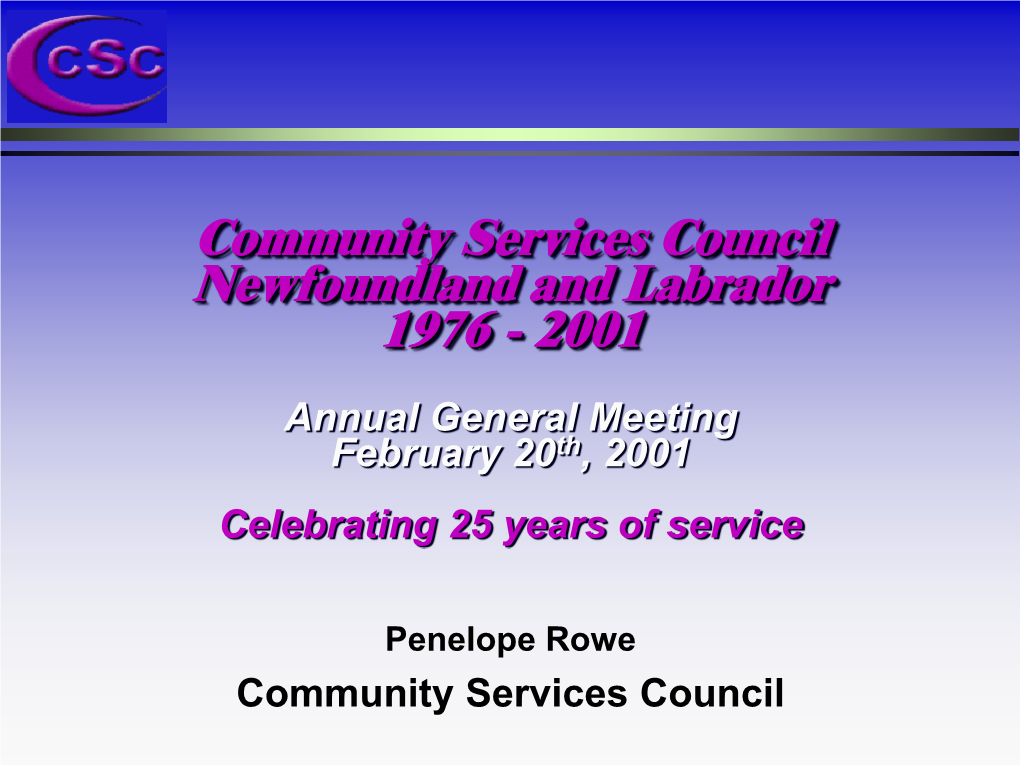 Community Services Council Newfoundland and Labrador 1976 - 2001