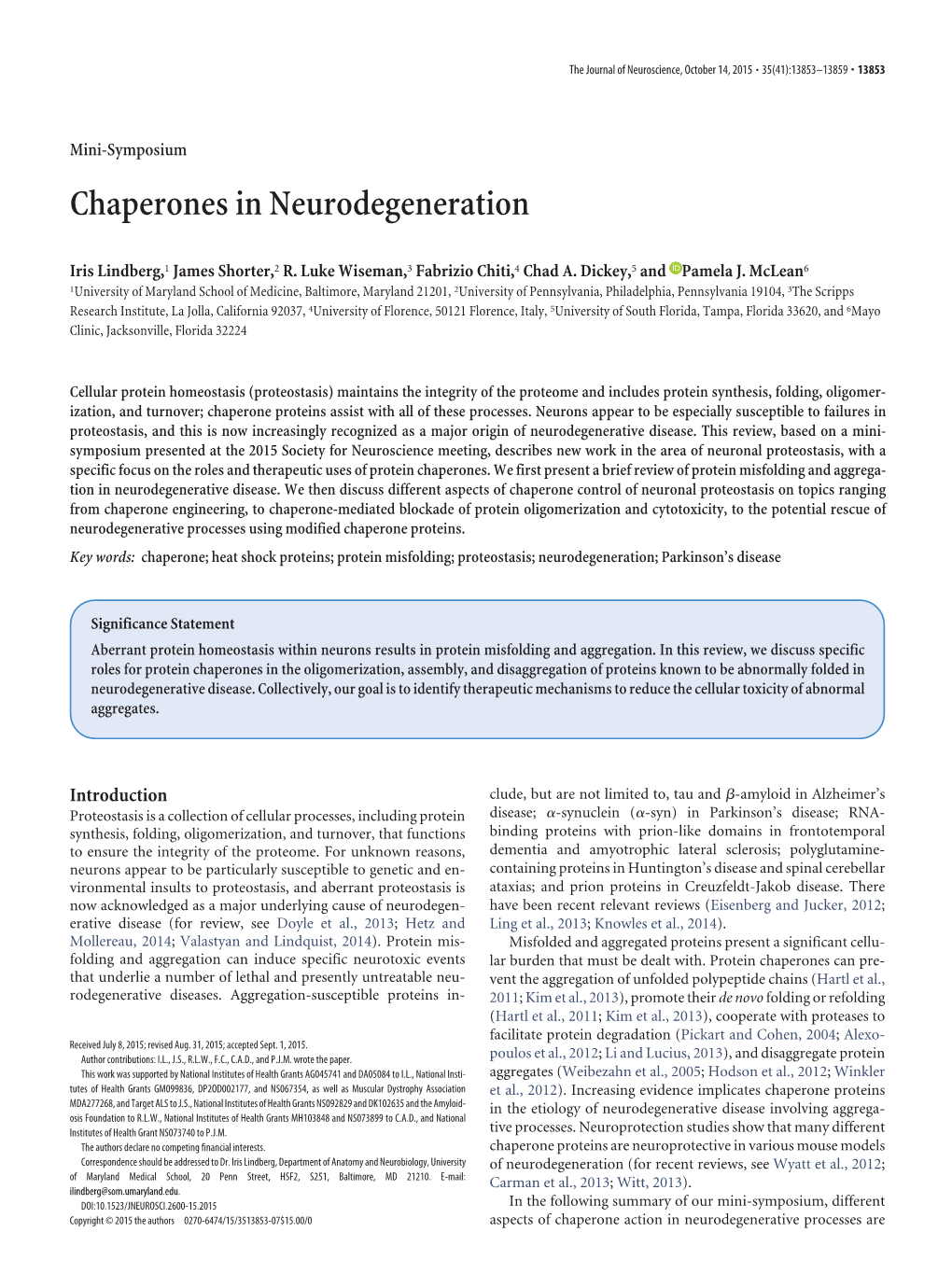 Chaperones in Neurodegeneration