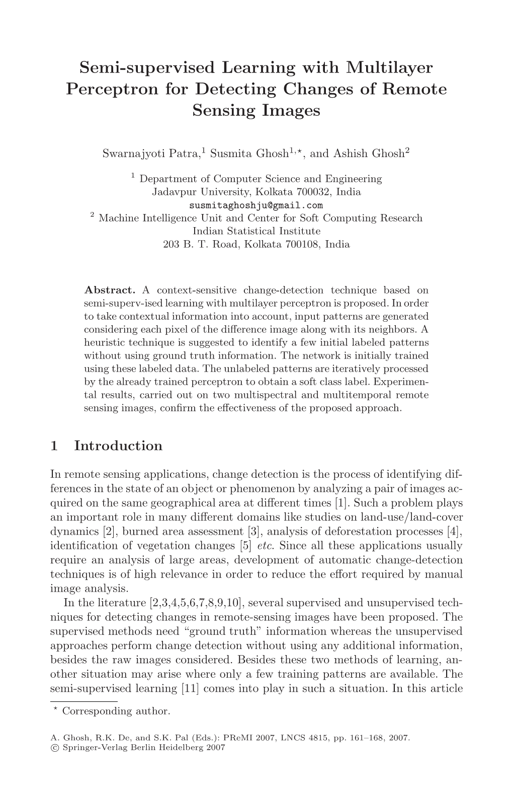 Semi-Supervised Learning with Multilayer Perceptron for Detecting Changes of Remote Sensing Images