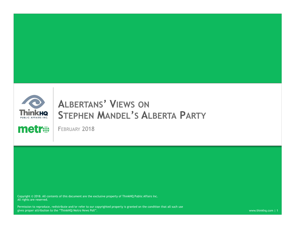Albertans' Views on Stephen Mandel's Alberta Party