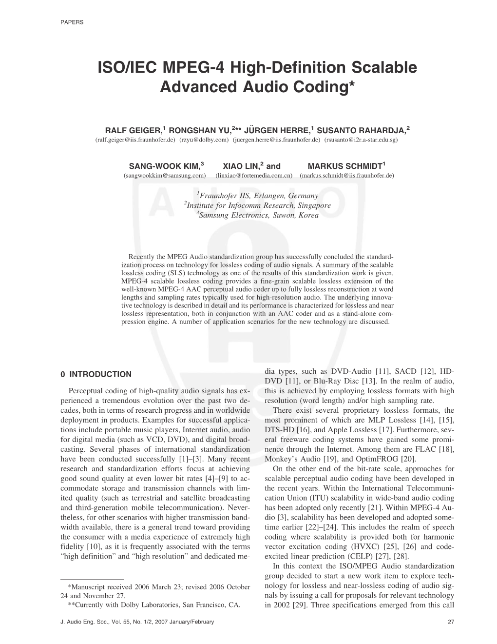 ISO/IEC MPEG-4 High-Definition Scalable Advanced Audio Coding*