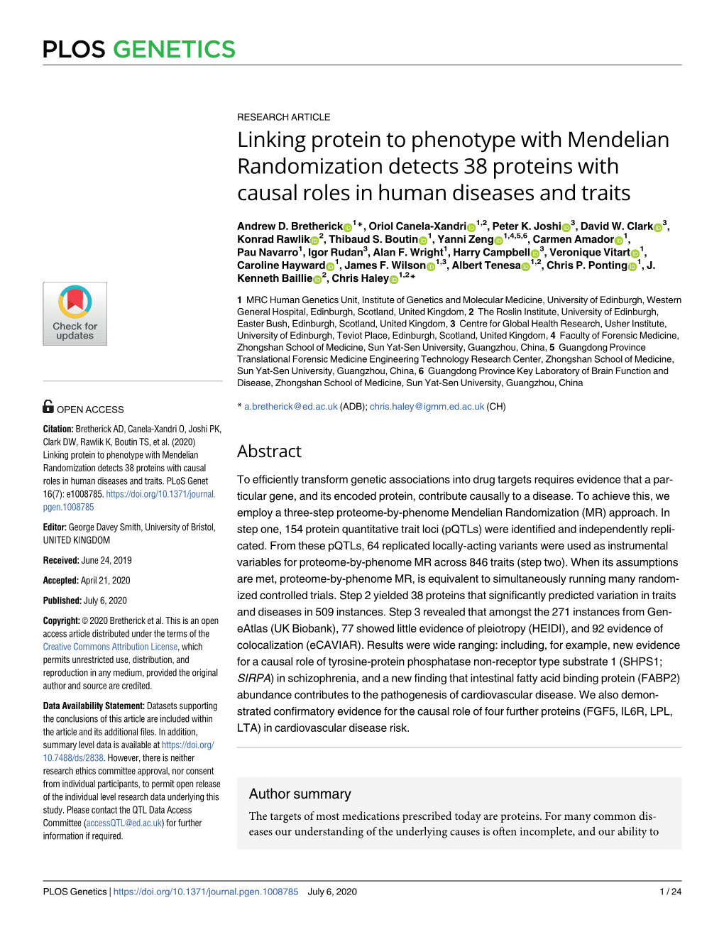 Linking Protein to Phenotype with Mendelian Randomization Detects 38 Proteins with Causal Roles in Human Diseases and Traits