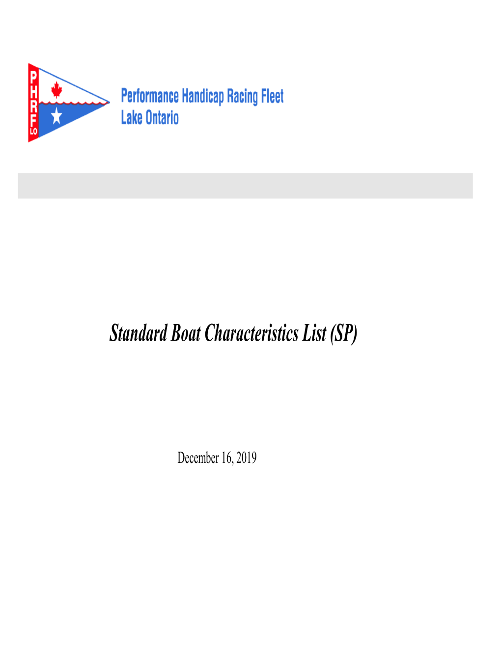 Standard Boat Characteristics List (SP)