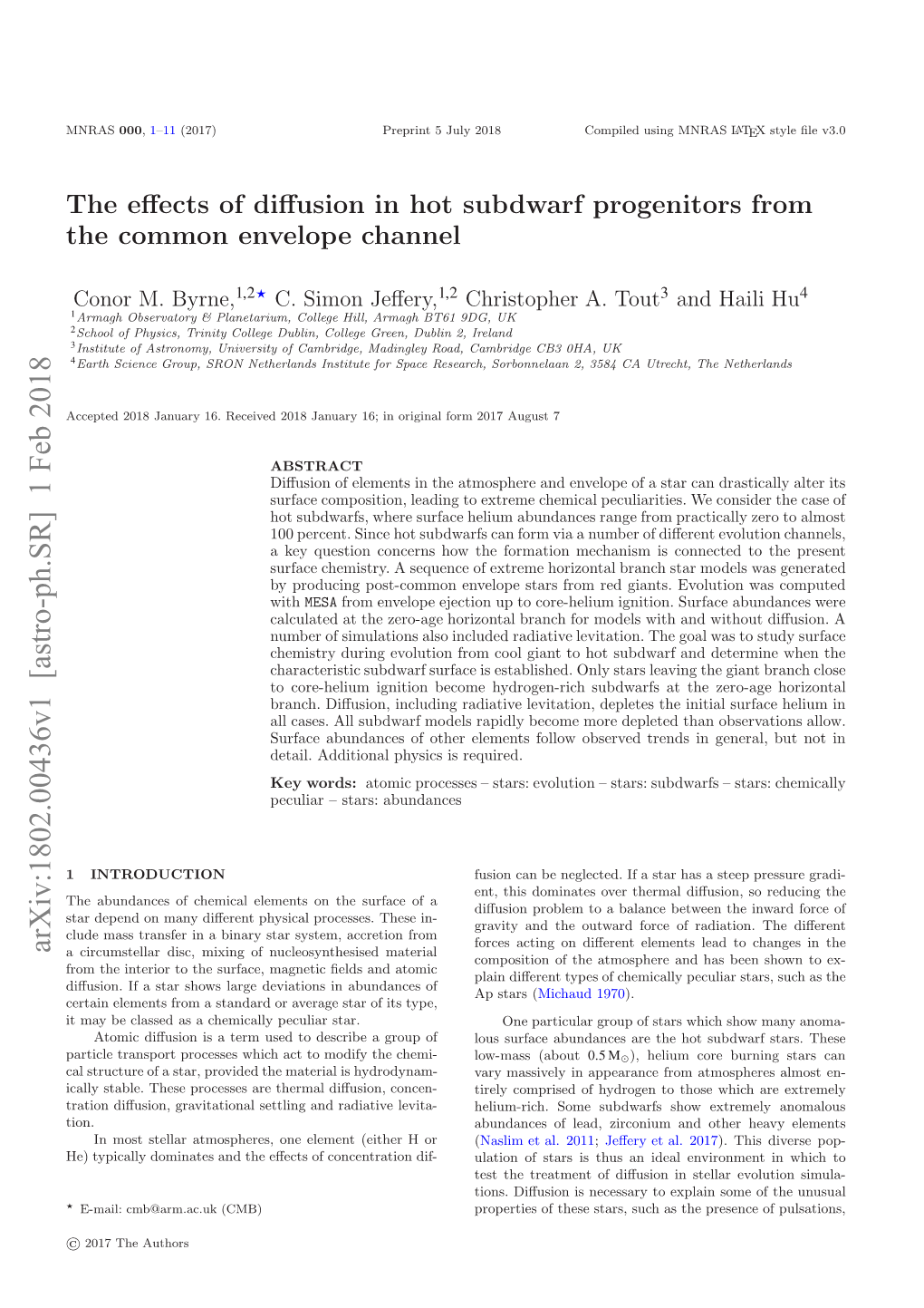 The Effects of Diffusion in Hot Subdwarf Progenitors from the Common