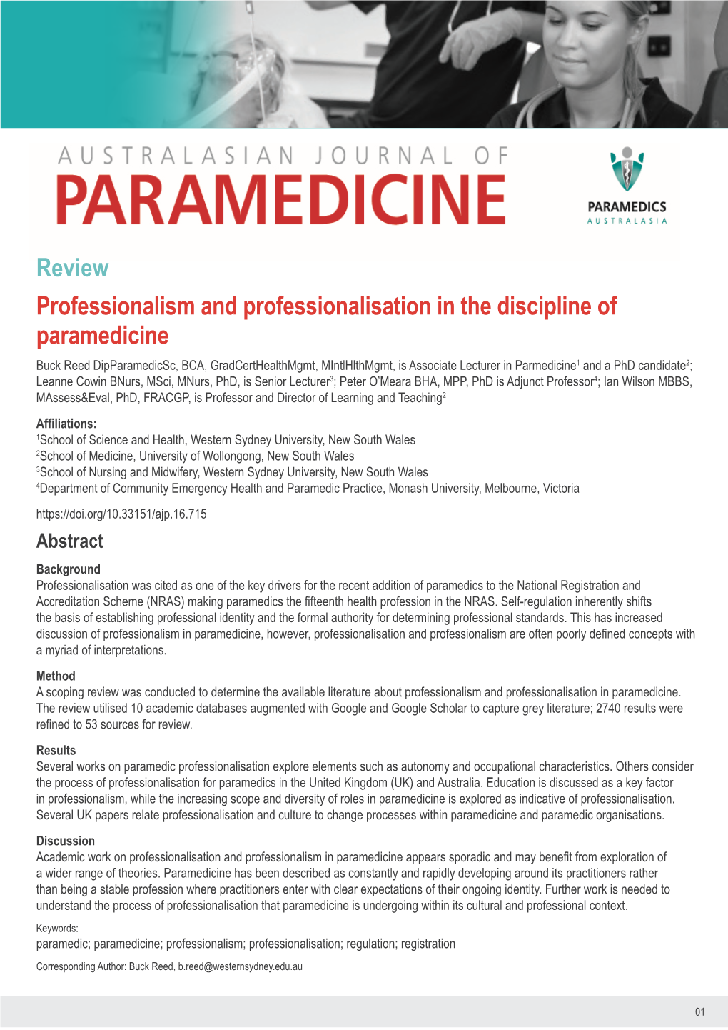 Review Professionalism and Professionalisation in the Discipline