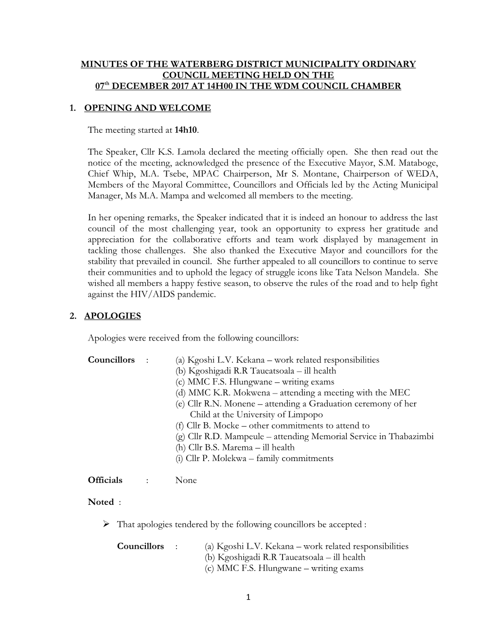 Minutes of Ordinary Council Meeting Dated 28 August 2015