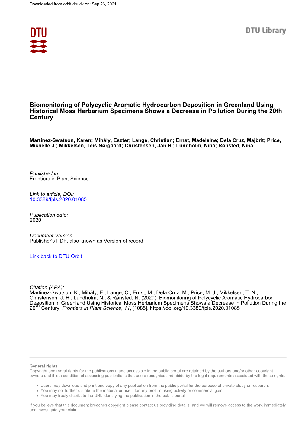 Biomonitoring of Polycyclic Aromatic Hydrocarbon Deposition In