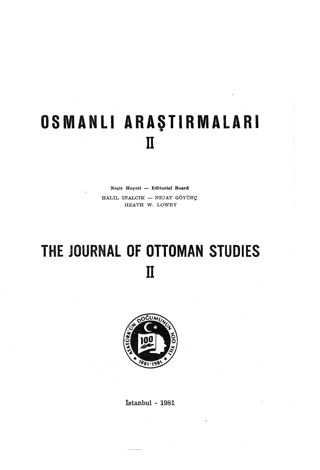 The Journal of Ottoman Studies Ii