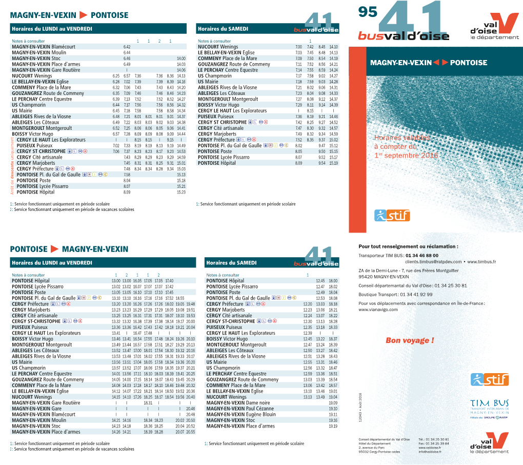 Horaires De La Ligne 95-41 Magny En Vexin &lt;&gt; Pontoise